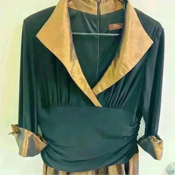 ELIZA J BLACK FIT & FLARE Cuff 3/4 Sleeves V Neck Ruched Waist Sz 14P - Picture 5 of 15